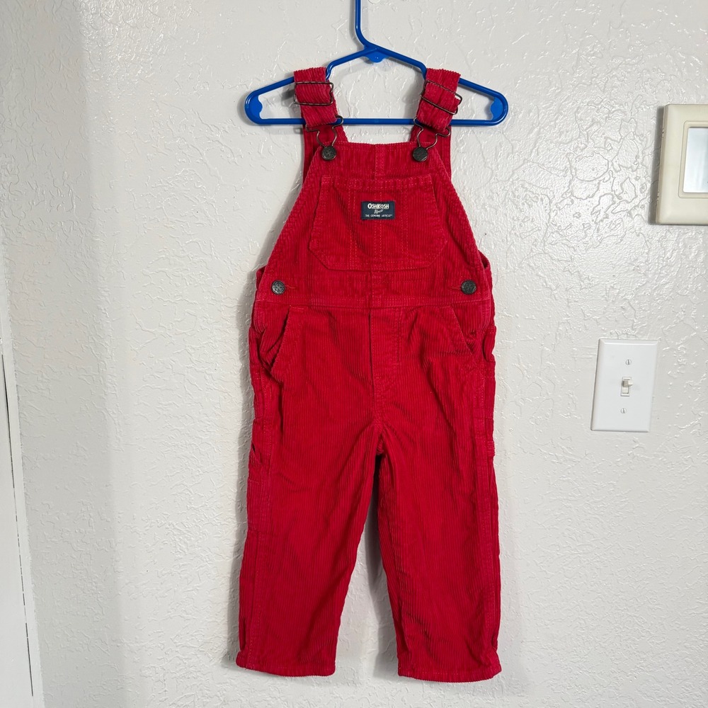 OshKosh B'gosh Kids Red Corduroy Vestbak Overalls Adjustable Bibs